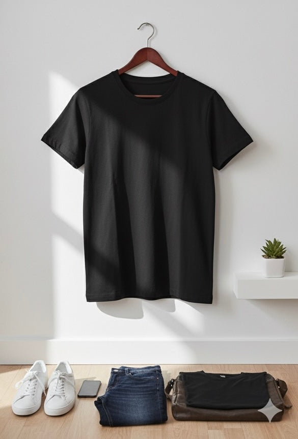 "Effortless. Timeless. Bold — our casual black tee brings a clean, minimal look you can wear anywhere. Made with premium cotton for all-day comfort and a perfect relaxed fit."