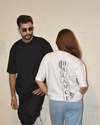 White oversized streetwear t shirt with Balance graphic design featuring brain, heart, and lightning artwork – fashion tee for men and women